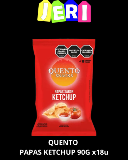 SNACKS QUENTO PAPAS KETCHUP 90G X18U