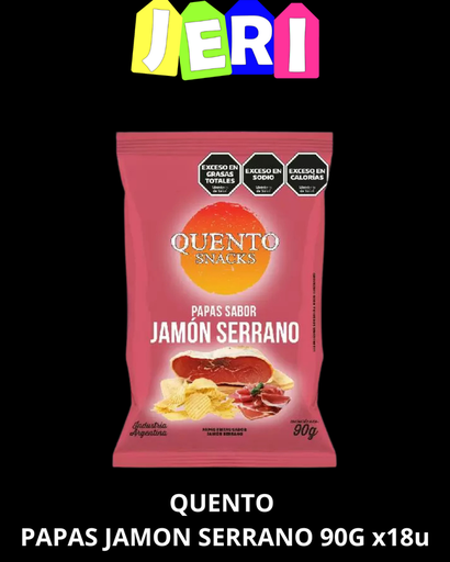 SNACKS QUENTO PAPAS JAMON SERRANO 90G X18U