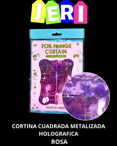 CORTINA CUADRADA METALIZADA HOLOGRAFICA (ROSA)
