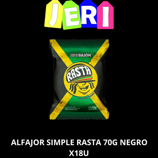 ALFAJOR SIMPLE RASTA 70G NEGRO X18U 